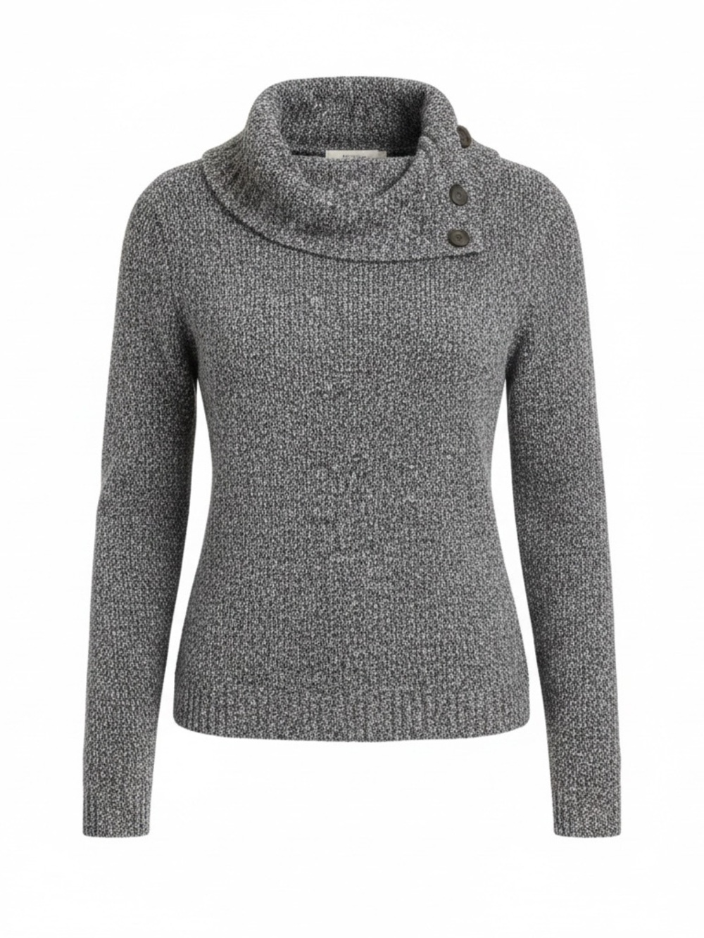 Liz Claiborne Gray Marled Funnel Neck Sweater with Button Detail